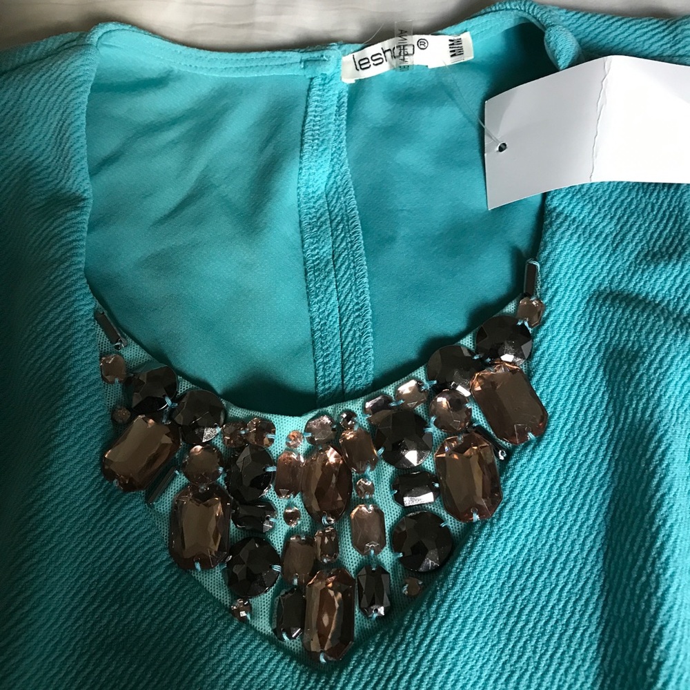 Jewelry Detail Near Neck Blue Blouse - Picture 3 of 3